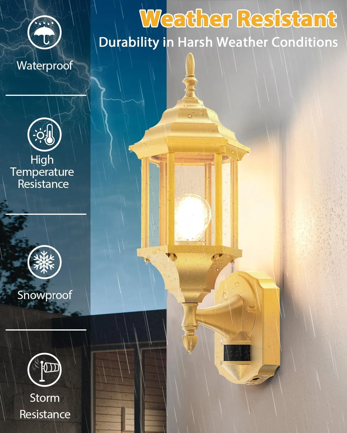 Motion Sensor Outdoor Lights, 16 inch Dusk to Dawn Outside Porch Lights, Waterproof Anti-Rust Aluminum Outdoor Wall Lights Exterior Lighting Fixtures for House, Garage, Front Door, Gold