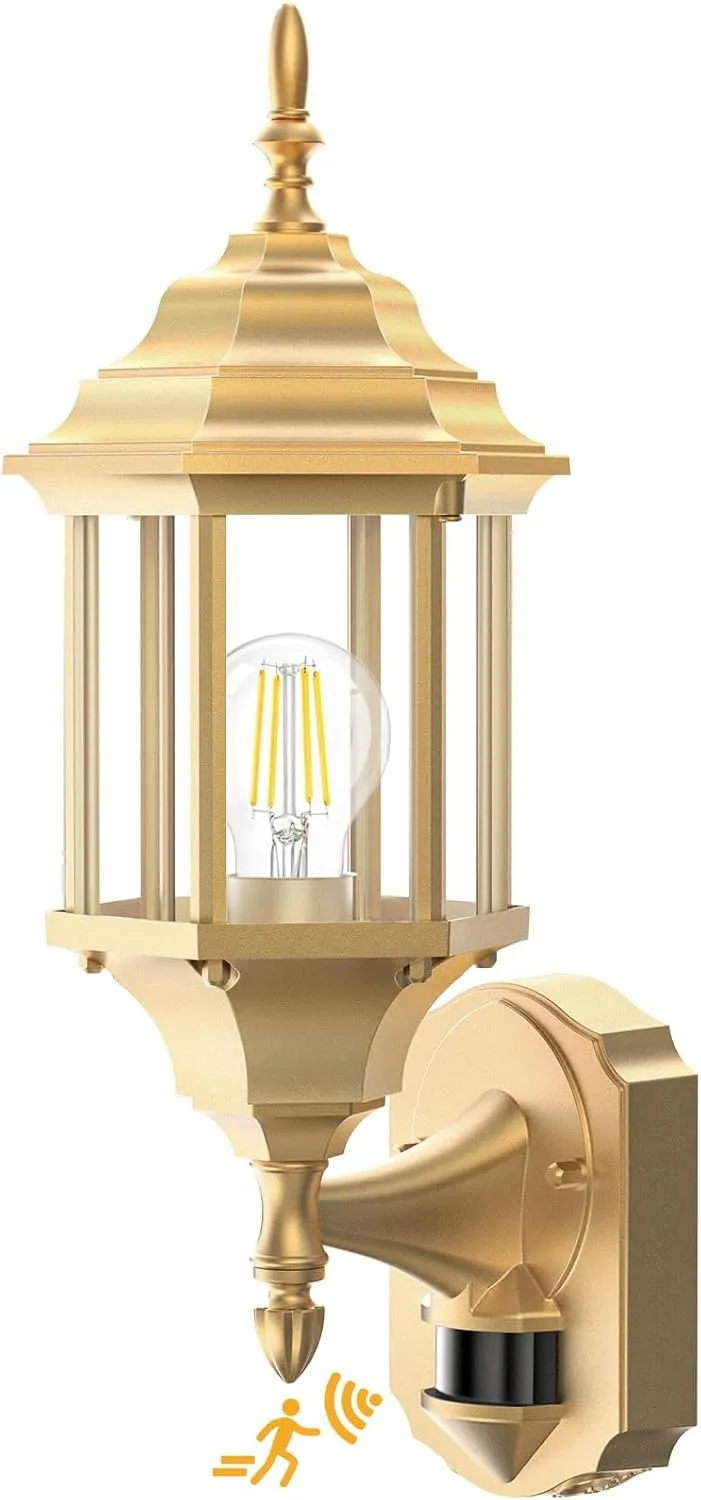 Motion Sensor Outdoor Lights, 16 inch Dusk to Dawn Outside Porch Lights, Waterproof Anti-Rust Aluminum Outdoor Wall Lights Exterior Lighting Fixtures for House, Garage, Front Door, Gold