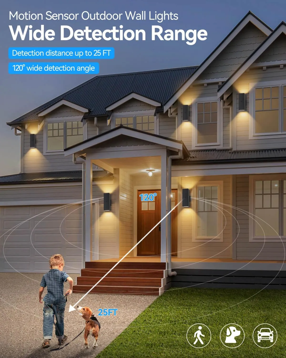 Motion Sensor Outdoor Lights, Aluminum Dusk to Dawn Outdoor Lighting Matte Black Exterior Lighting Fixtures with E26 Base, Outside Lights for House Porch Garage Patio, LED Bulbs Included