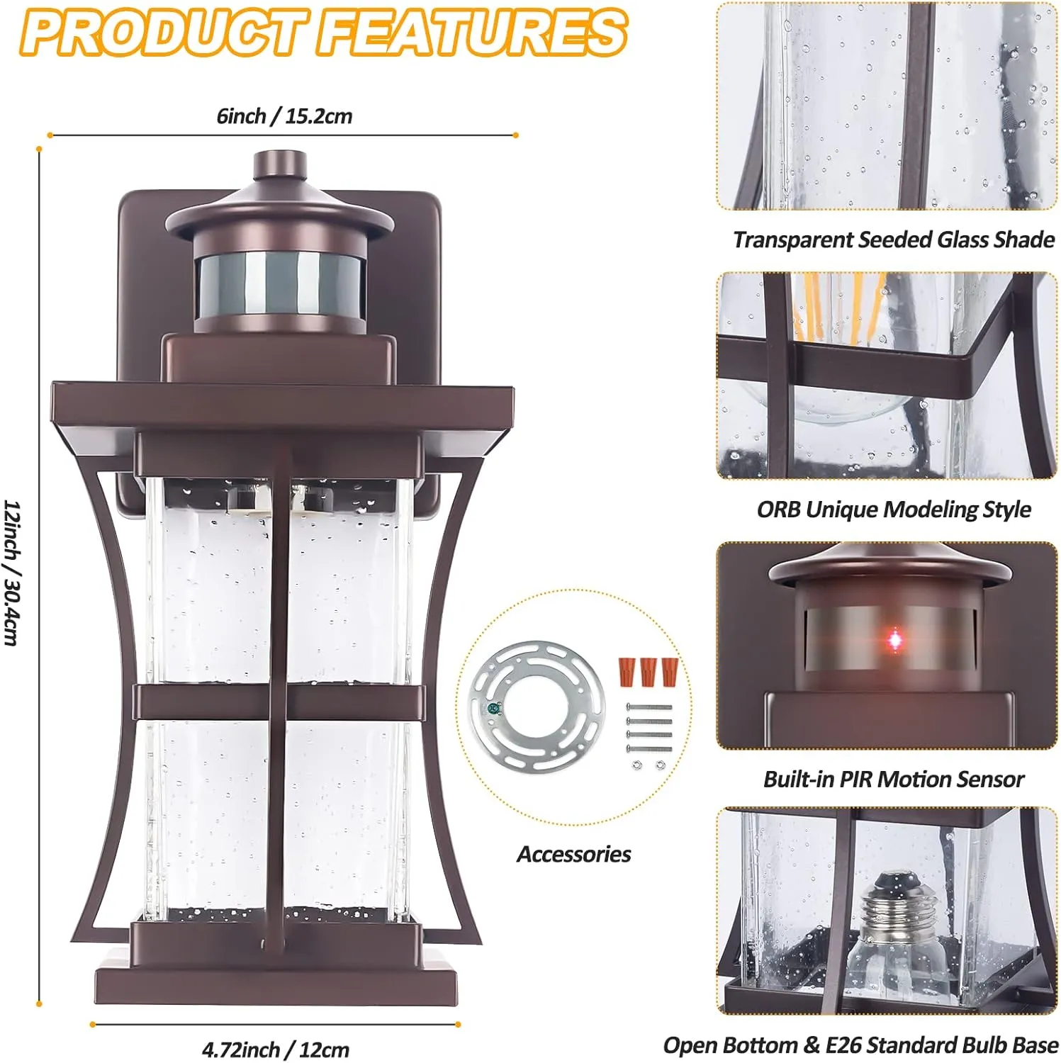 Motion Sensor Outdoor Lights - Oil Rubbed Bronze Dusk to Dawn Outdoor Lighting, Advanced Exterior Light Fixtures Wall Sconce, Waterproof Porch Light Wall Mount for Front Garage, Entryway Anti-Rust