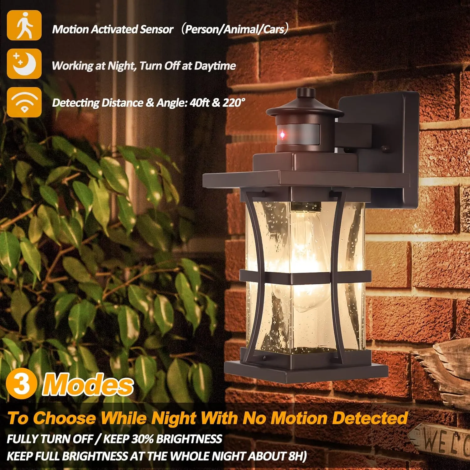 Motion Sensor Outdoor Lights - Oil Rubbed Bronze Dusk to Dawn Outdoor Lighting, Advanced Exterior Light Fixtures Wall Sconce, Waterproof Porch Light Wall Mount for Front Garage, Entryway Anti-Rust