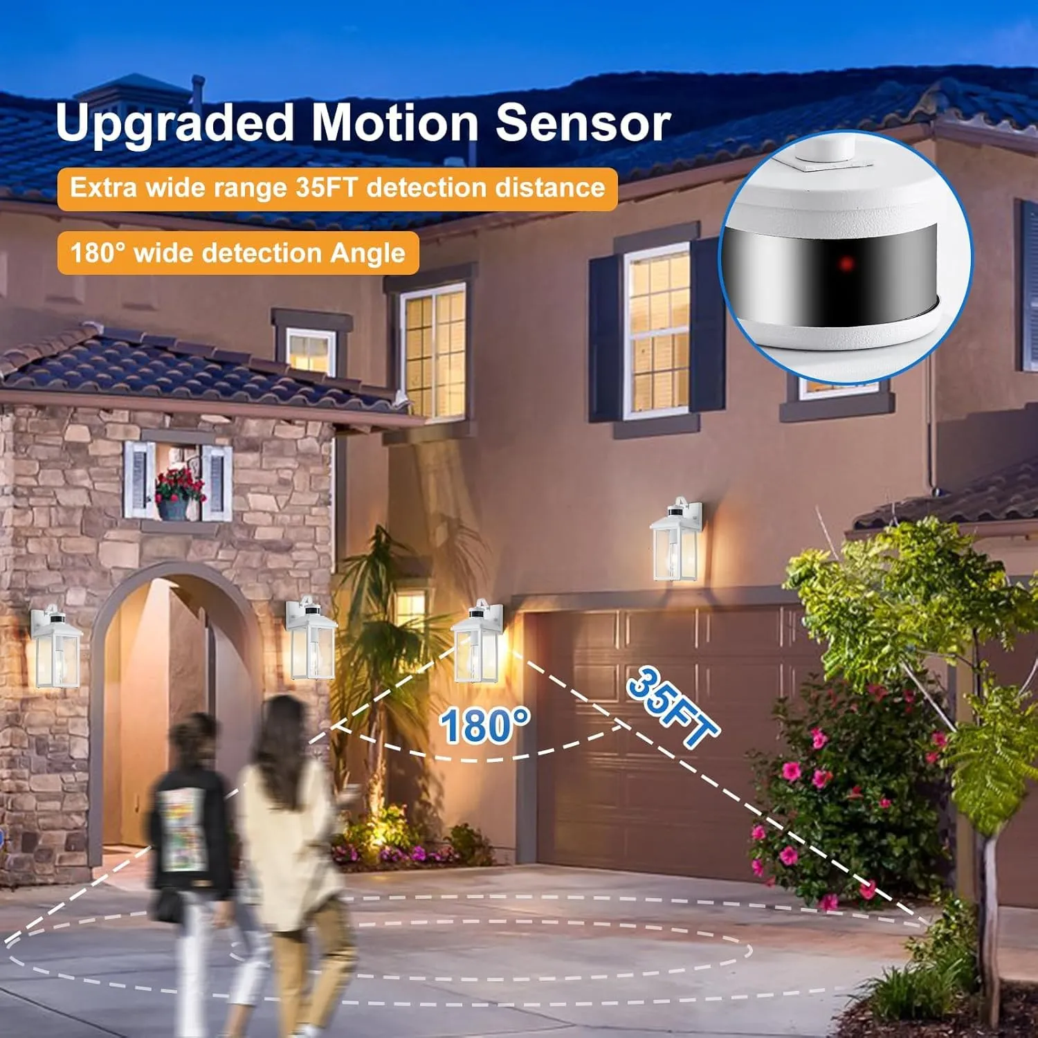 Motion Sensor Outdoor Lights Wall Mount Dusk to Dawn Outdoor White Exterior Light Fixtures Waterproof Porch Light 3 Lighting Modes Outside Wall Lights for House