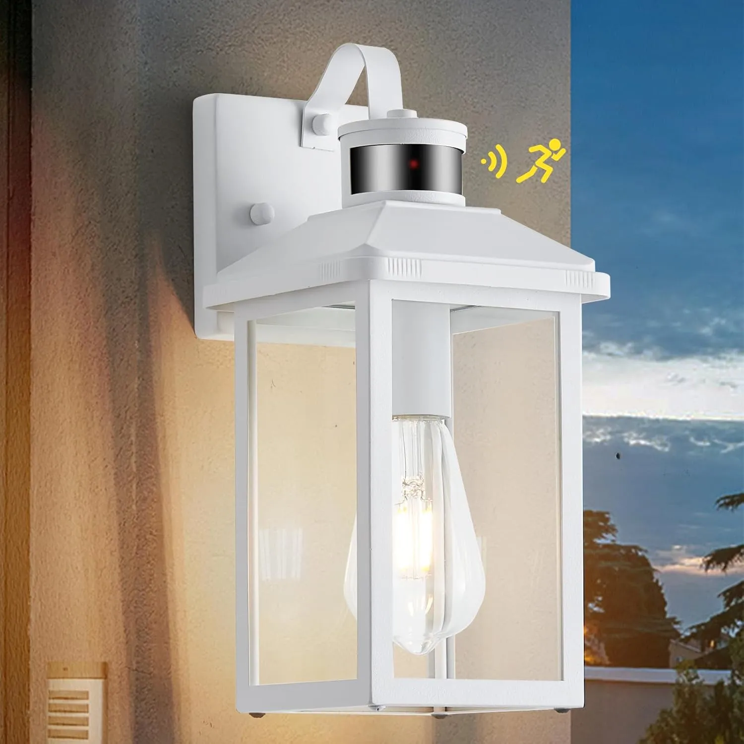 Motion Sensor Outdoor Lights Wall Mount Dusk to Dawn Outdoor White Exterior Light Fixtures Waterproof Porch Light 3 Lighting Modes Outside Wall Lights for House