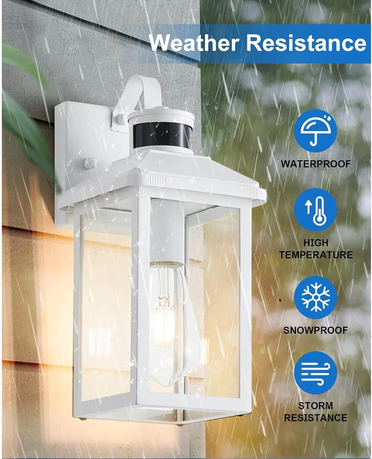 Motion Sensor Outdoor Lights Wall Mount Dusk to Dawn Outdoor White Exterior Light Fixtures Waterproof Porch Light 3 Lighting Modes Outside Wall Lights for House