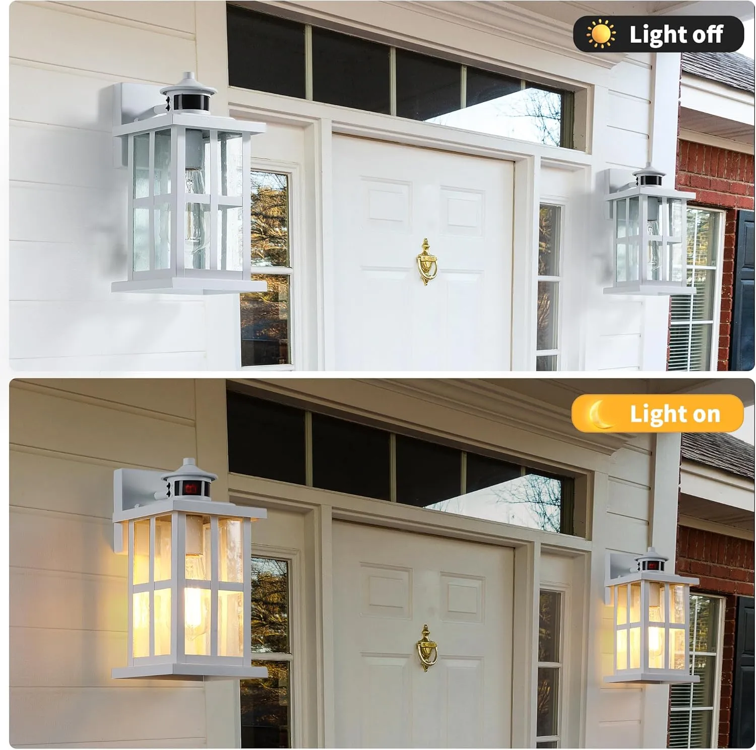 Motion Sensor Outdoor Porch Light Fixture,Dusk to Dawn Exterior Wall Mount Lantern Lighting,White Industrial Anti-Rust Wall Sconce for Door,Garage,Patio. HWBD001-1-WH-GY