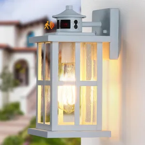 Motion Sensor Outdoor Porch Light Fixture,Dusk to Dawn Exterior Wall Mount Lantern Lighting,White Industrial Anti-Rust Wall Sconce for Door,Garage,Patio. HWBD001-1-WH-GY