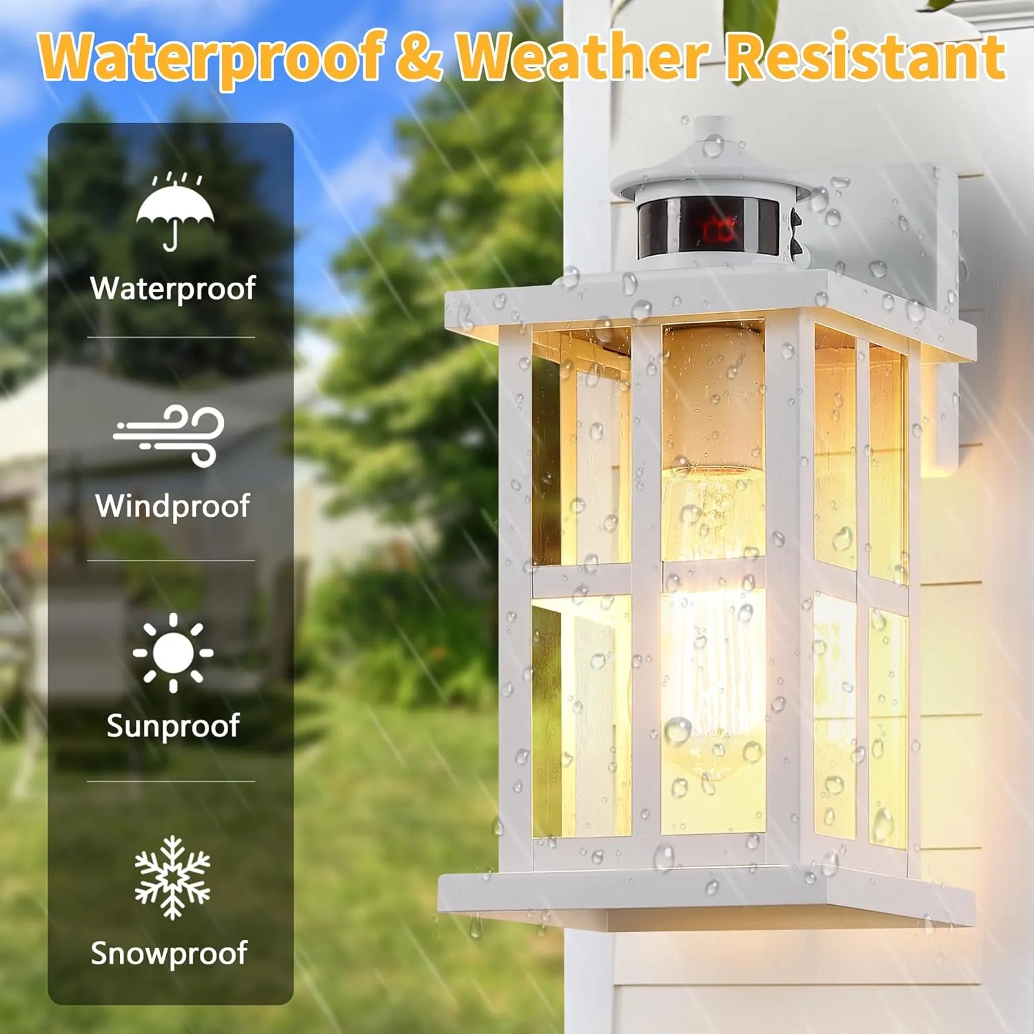 Motion Sensor Outdoor Porch Light Fixture,Dusk to Dawn Exterior Wall Mount Lantern Lighting,White Industrial Anti-Rust Wall Sconce for Door,Garage,Patio. HWBD001-1-WH-GY