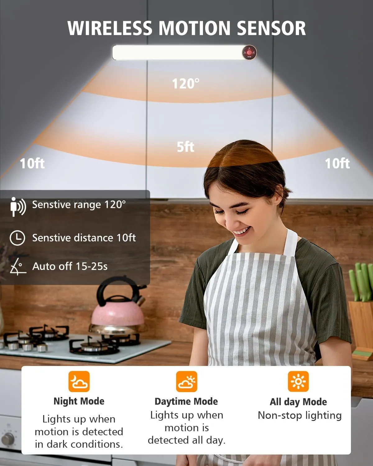 Motion Sensor Under Cabinet Lights, 3-Color Dimmable, 84 LED 15Inch Wireless Closet Lighting, Rechargeable 3200mAh Battery, Digital Display, Perfect for Kitchen & Indoor Use