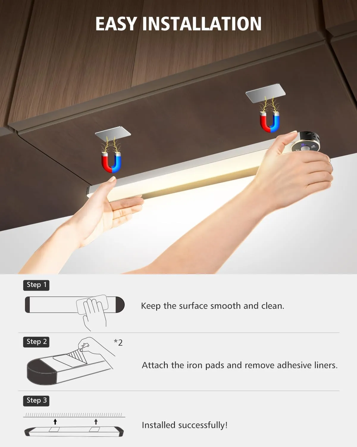 Motion Sensor Under Cabinet Lights, 3-Color Dimmable, 84 LED 15Inch Wireless Closet Lighting, Rechargeable 3200mAh Battery, Digital Display, Perfect for Kitchen & Indoor Use