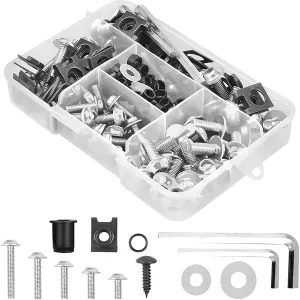 Motorcycle Fairing Bolt Kit, 177pcs M5 M6 Motorcycle Windscreen Screws, Aluminum Fasteners Fairing Bolts Nut Clips Kit, Mounting Kits Washers Nuts Screws Assortment for Sport Bikes (Silver)