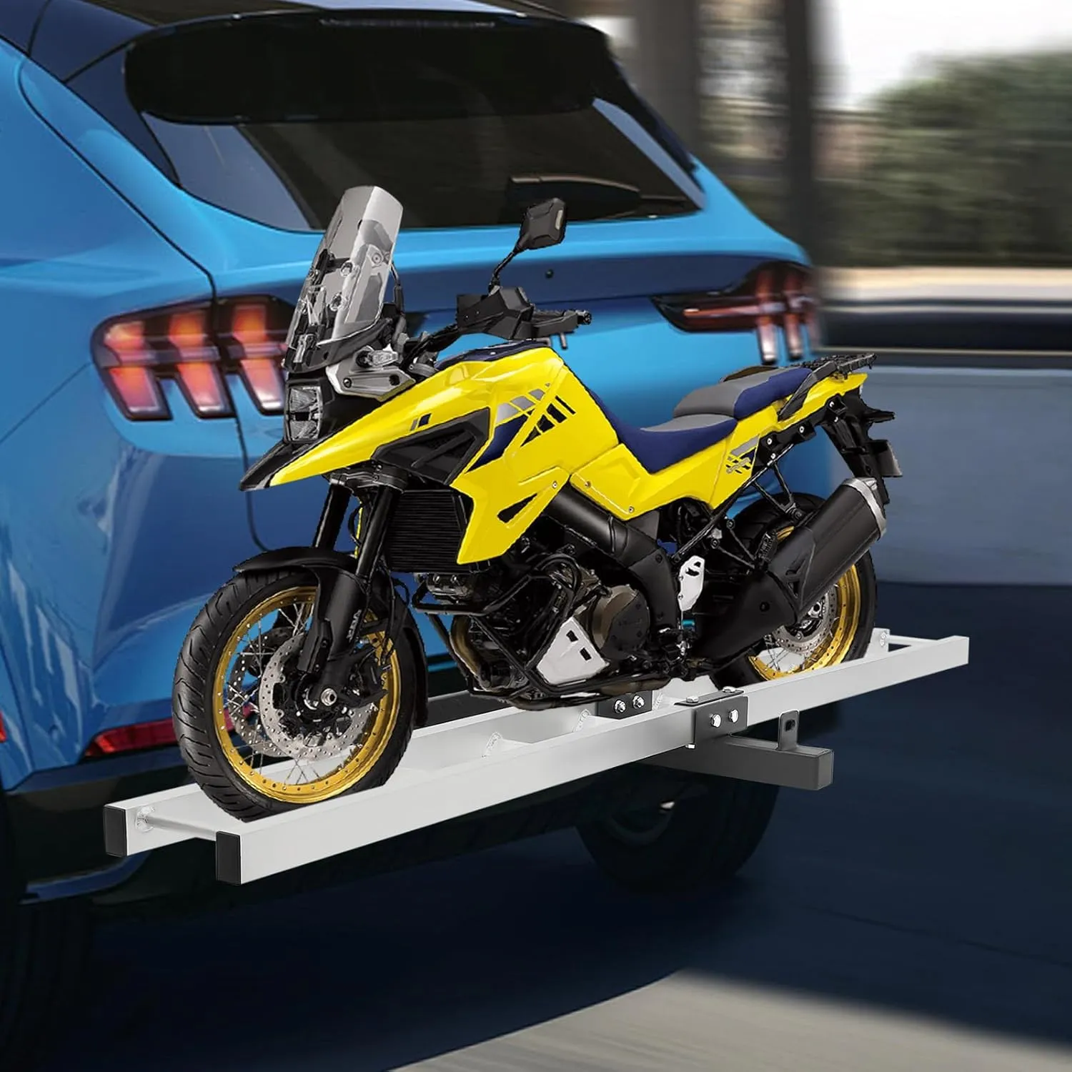 Motorcycle Hitch Carrier Aluminum Alloy Dirt Bikes and Motorcycles Trailer Mount Rack Hauler High Load Capacity Heavy Duty Motorcycle Rack Ramp Design Tire Limiter 4" Wide Tire (75.7*7.4Inch 450LBS)
