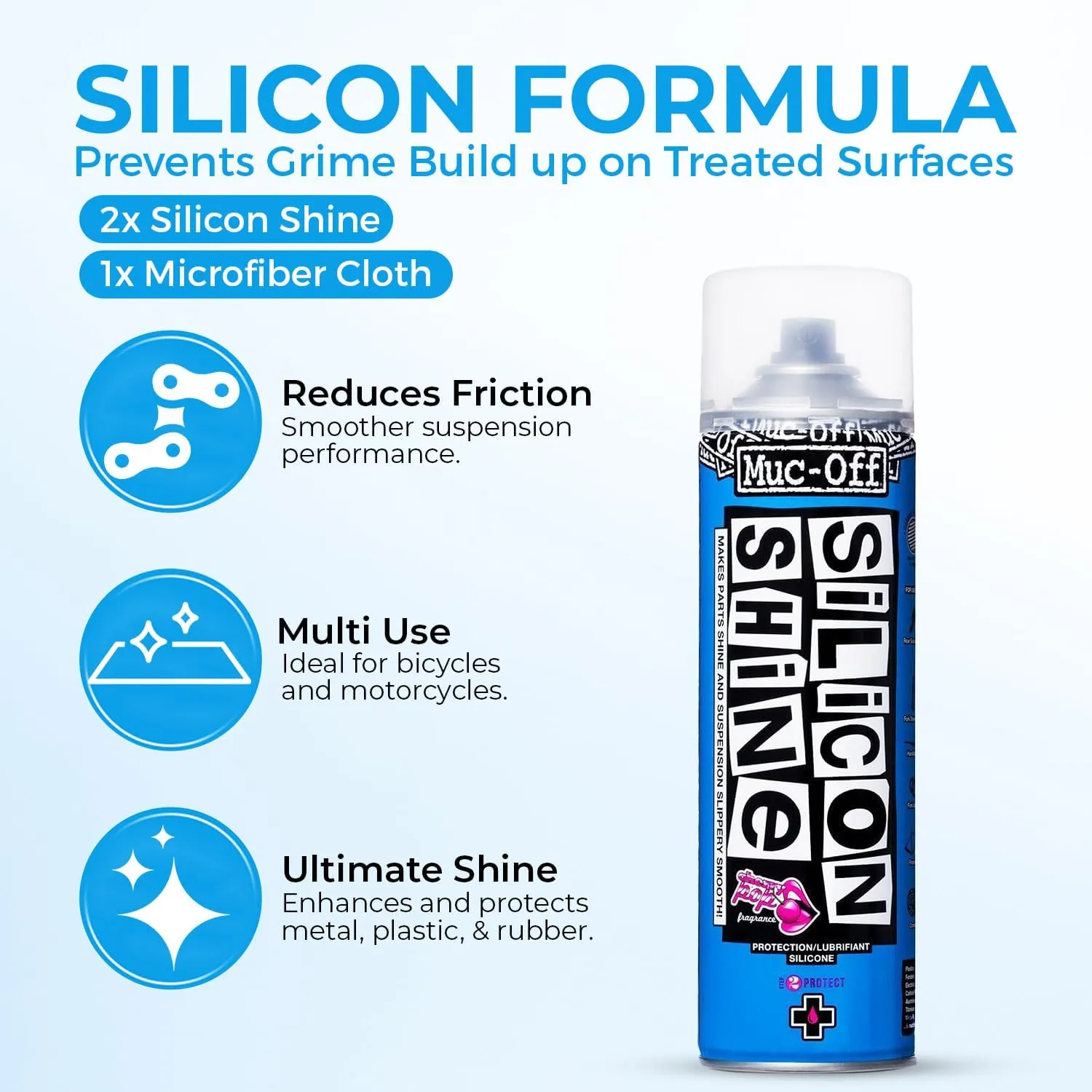 Muc-Off Silicon Shine 500ml, 2-Pack | Quick-Dry & Dirt-Repellent | Enhances Metal, Plastic & Rubber | Suitable for Bicycles, Motorcycles, ATVs & UTVs