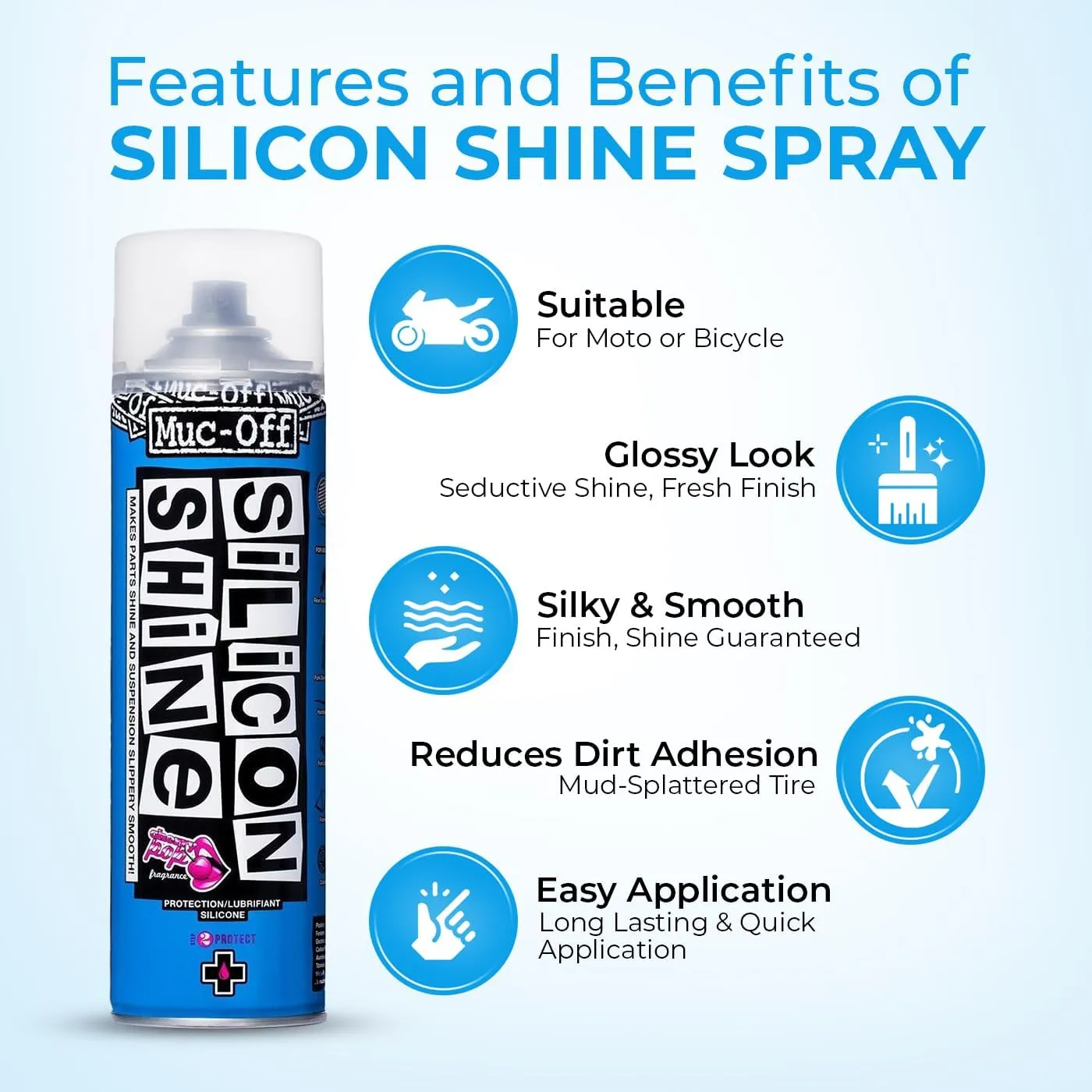 Muc-Off Silicon Shine 500ml, 2-Pack | Quick-Dry & Dirt-Repellent | Enhances Metal, Plastic & Rubber | Suitable for Bicycles, Motorcycles, ATVs & UTVs