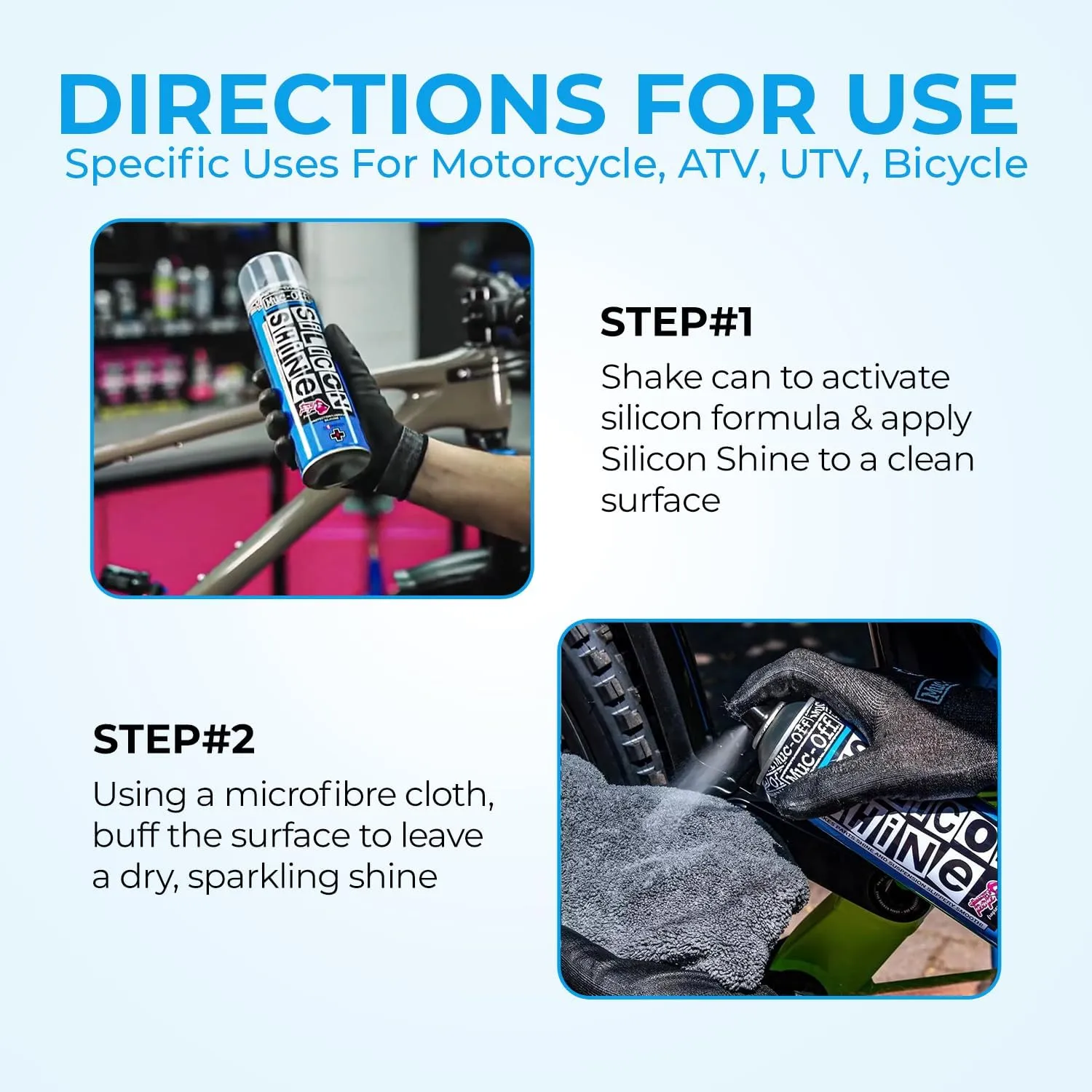 Muc-Off Silicon Shine 500ml, 2-Pack | Quick-Dry & Dirt-Repellent | Enhances Metal, Plastic & Rubber | Suitable for Bicycles, Motorcycles, ATVs & UTVs