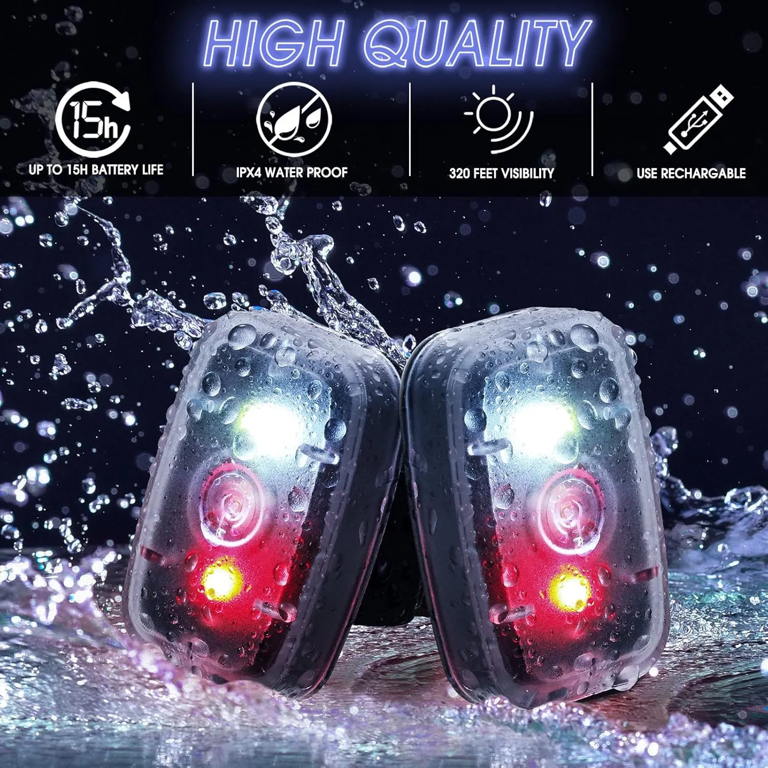 Mudder Running Lights for Runners Rechargeable LED Safety Lamps USB Rechargeable Clip on Strobe Bicycle Tail Lamps with 5 Modes Flashing Bike Lights for Night Riding Walking Hiking Pet Dog