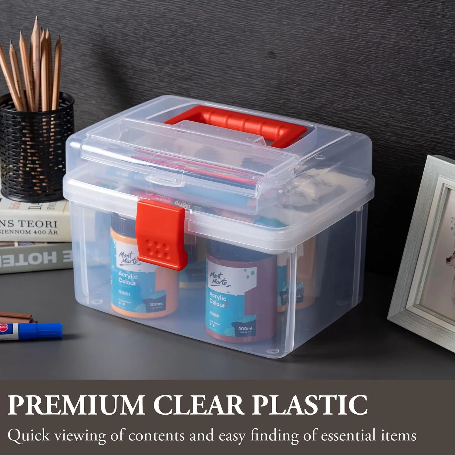 MyGift 10 Inch Premium Clear First Aid Bin with Detachable Tray and Quick Access Top Lid Flap, Portable Emergency Kit, Medical Supply Travel Tote, Medicine Storage Box Container (Red)