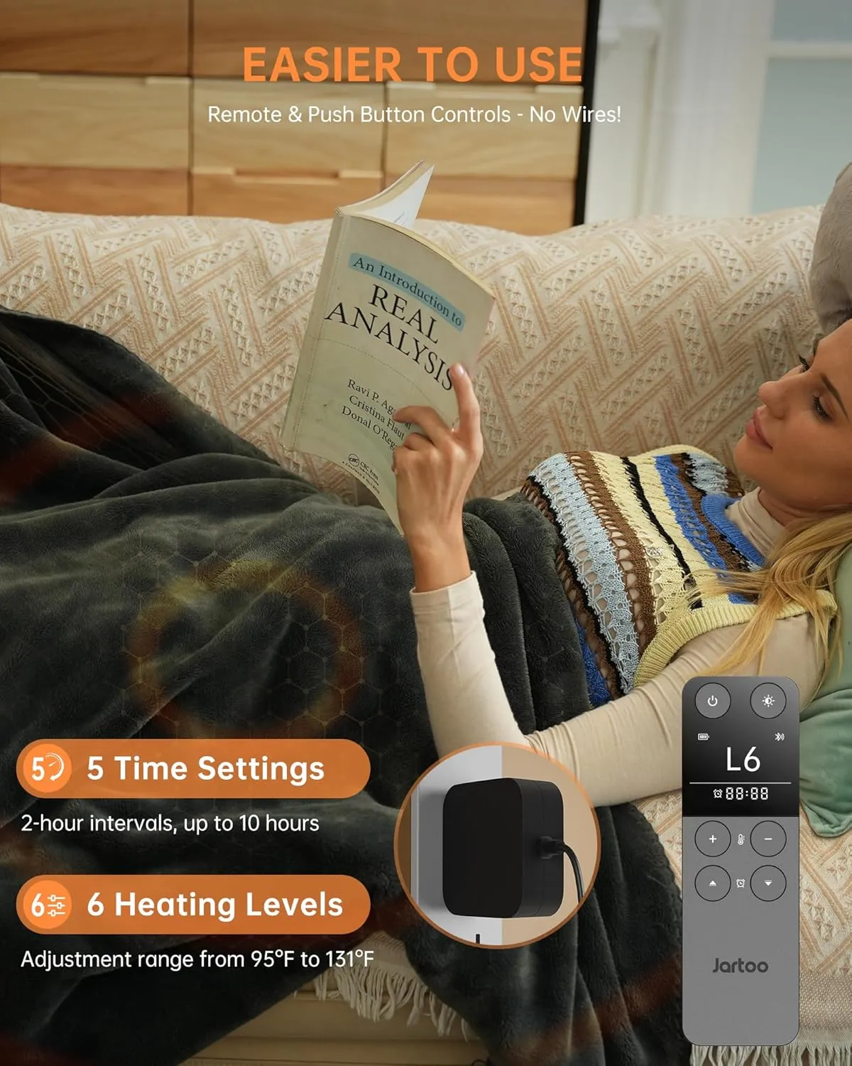 Nano Heated Blanket Electric Throw, Portable Washable Heated Shawl Wraps - 24V Safe & Eco, 30s Far Infrared Heating, Cordless Remote with 6 Heating Levels & 5 Time Settings (50"x60", Grey)