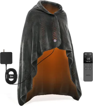 Nano Heated Blanket Electric Throw, Portable Washable Heated Shawl Wraps - 24V Safe & Eco, 30s Far Infrared Heating, Cordless Remote with 6 Heating Levels & 5 Time Settings (50"x60", Grey)
