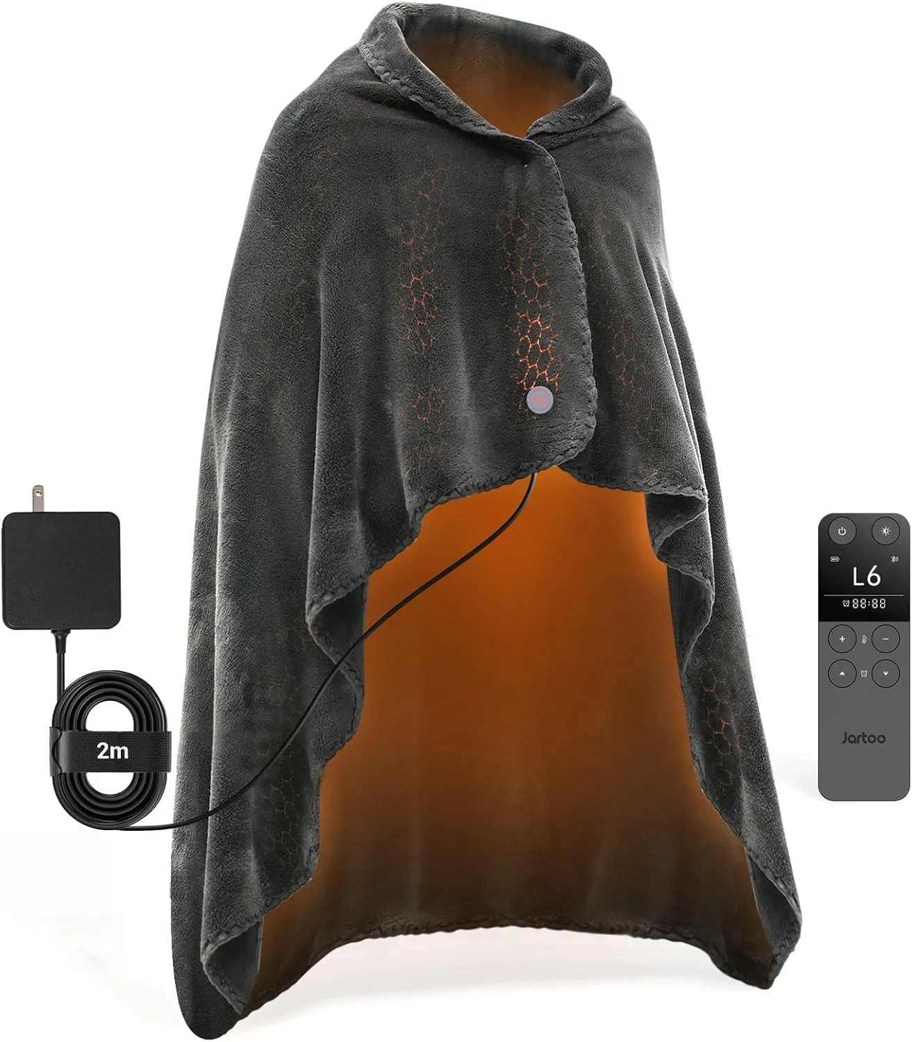 Nano Heated Blanket Electric Throw, Portable Washable Heated Shawl Wraps - 24V Safe & Eco, 30s Far Infrared Heating, Cordless Remote with 6 Heating Levels & 5 Time Settings (50"x60", Grey)