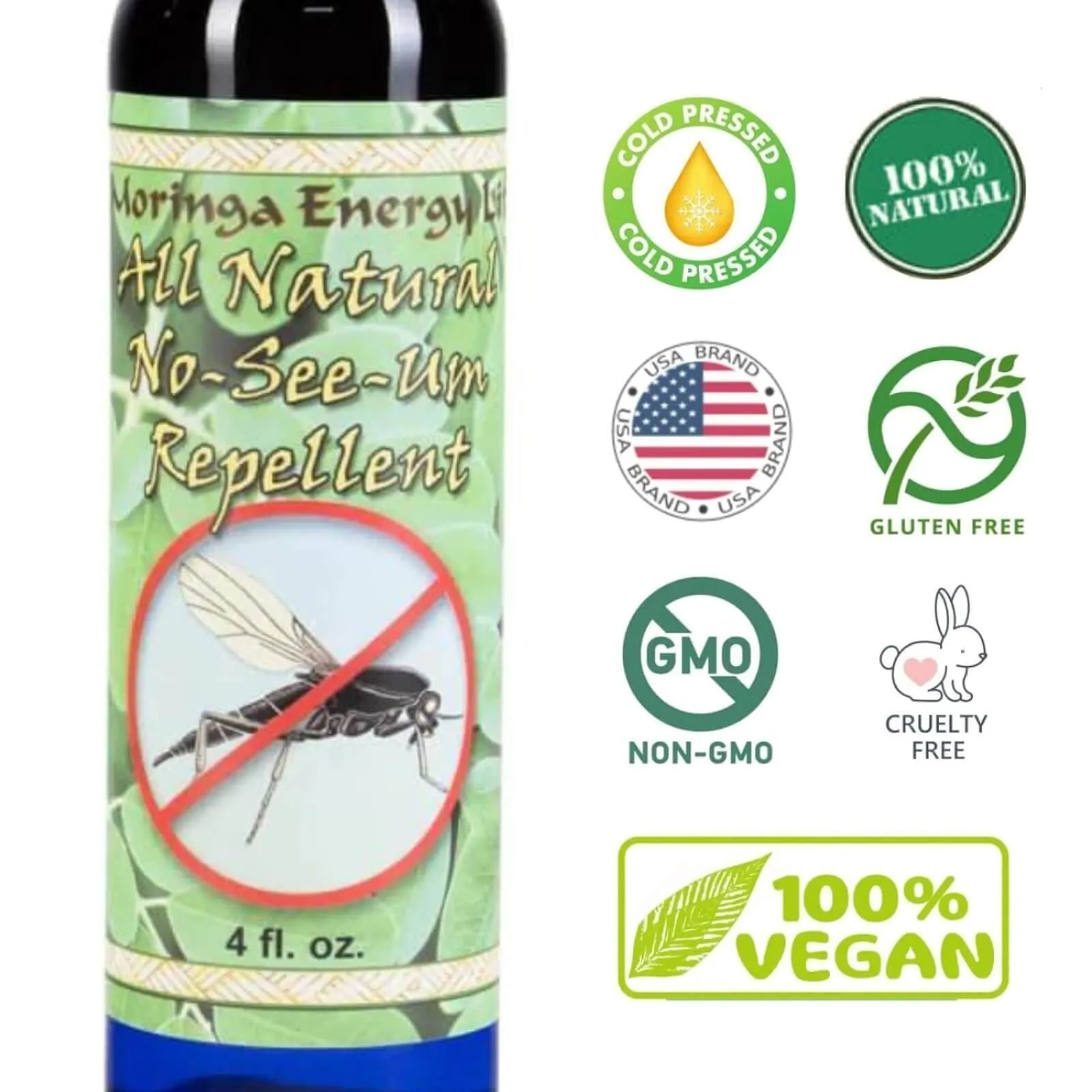Natural Insect Repellent with Moringa in Natural Spray for Bugs Noseeum Mosquito Flies Deep Woods Outdoors 4 oz