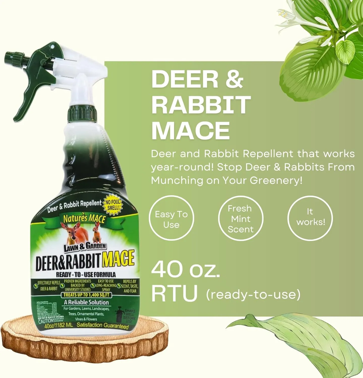 Nature’s MACE Deer and Rabbit MACE 40oz Spray, Deer Repellent for Plants, Repel Deer from Your Home & Garden, Safe to use Around Children, Plants & Produce, Protect Your Garden Instantly
