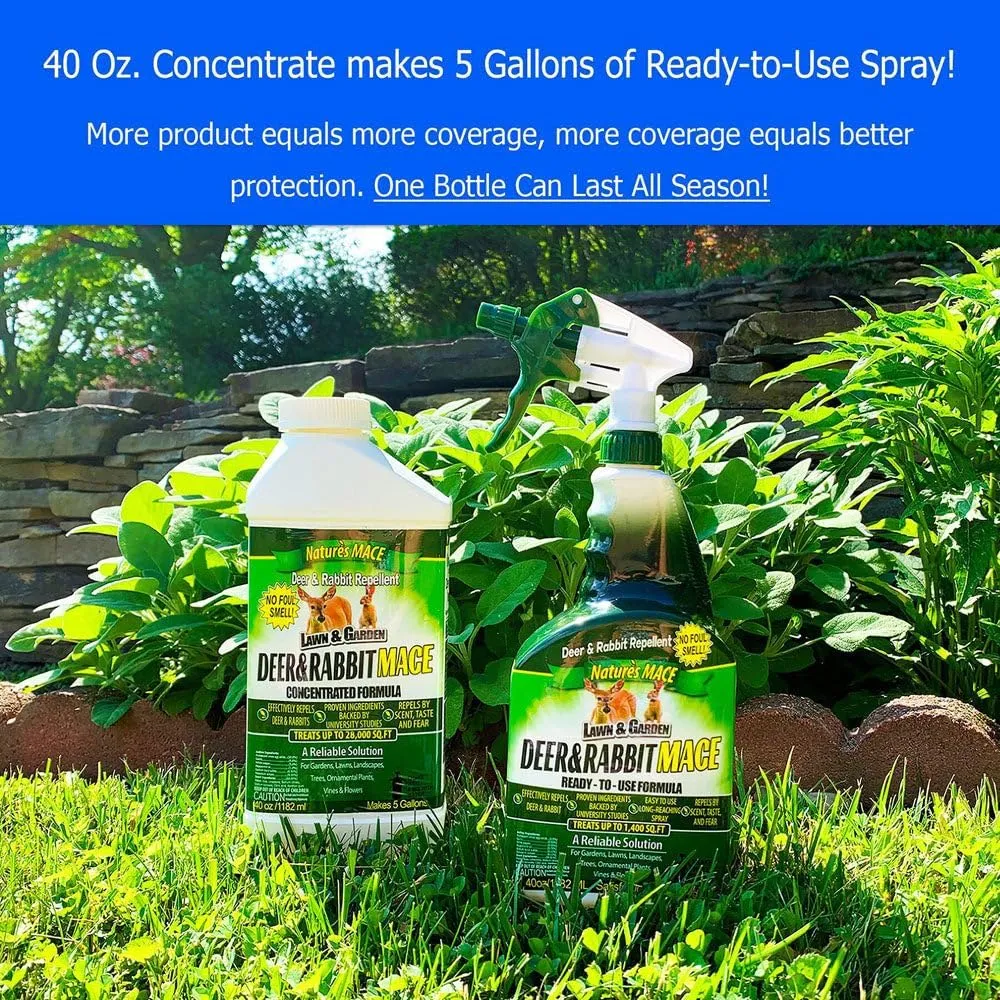 Nature’s MACE Deer and Rabbit MACE 40oz Spray, Deer Repellent for Plants, Repel Deer from Your Home & Garden, Safe to use Around Children, Plants & Produce, Protect Your Garden Instantly