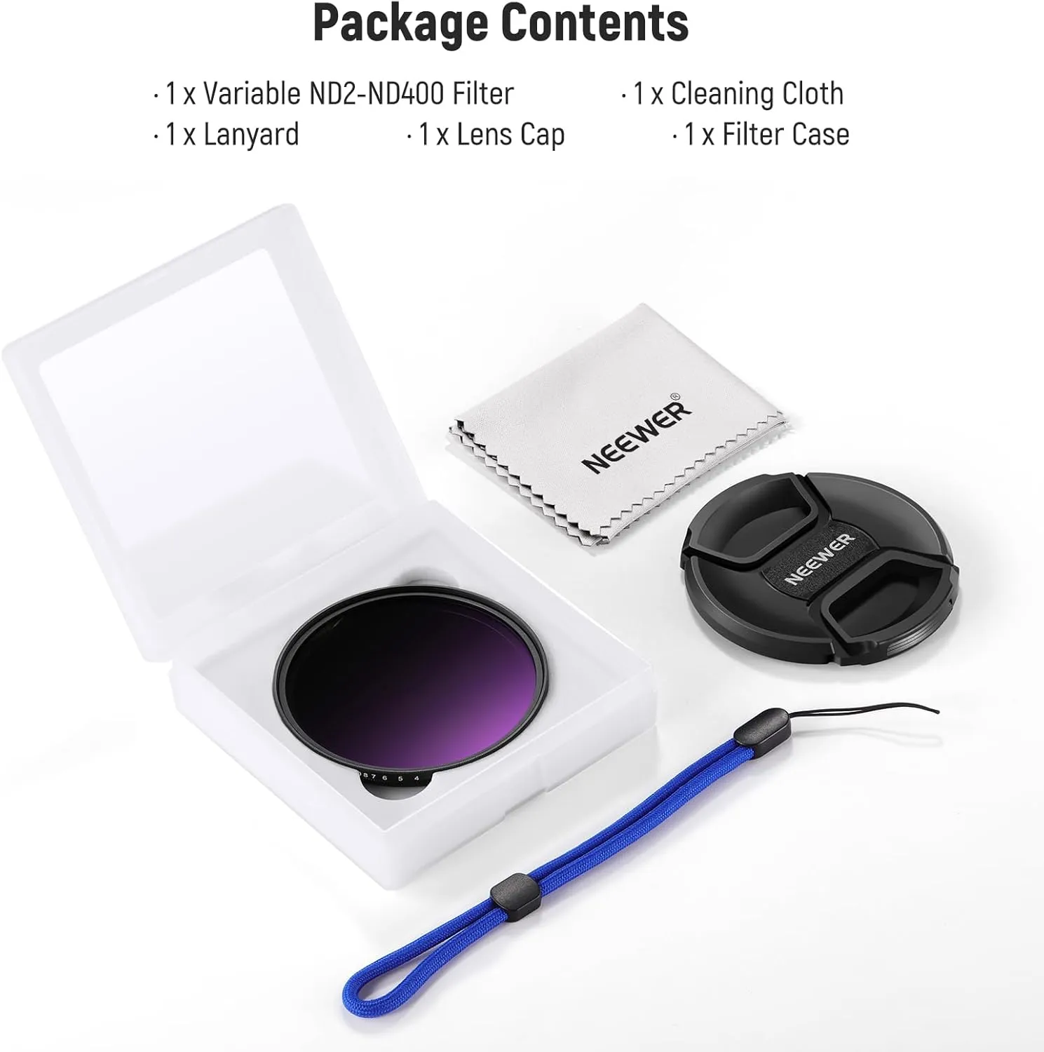 NEEWER 67mm ND2-400 (1-9 Stops) Variable ND Filter with Lens Cap, Lanyard, Cleaning Cloth, Precise Neutral Density Adjustment, Fingerprint & Scratch Resistant Multicoated Optical Glass