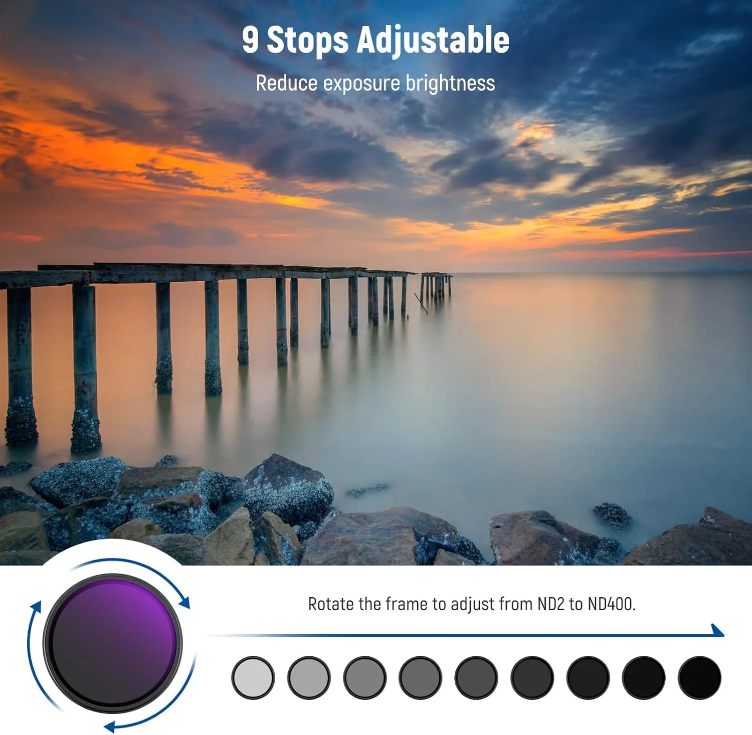 NEEWER 67mm ND2-400 (1-9 Stops) Variable ND Filter with Lens Cap, Lanyard, Cleaning Cloth, Precise Neutral Density Adjustment, Fingerprint & Scratch Resistant Multicoated Optical Glass