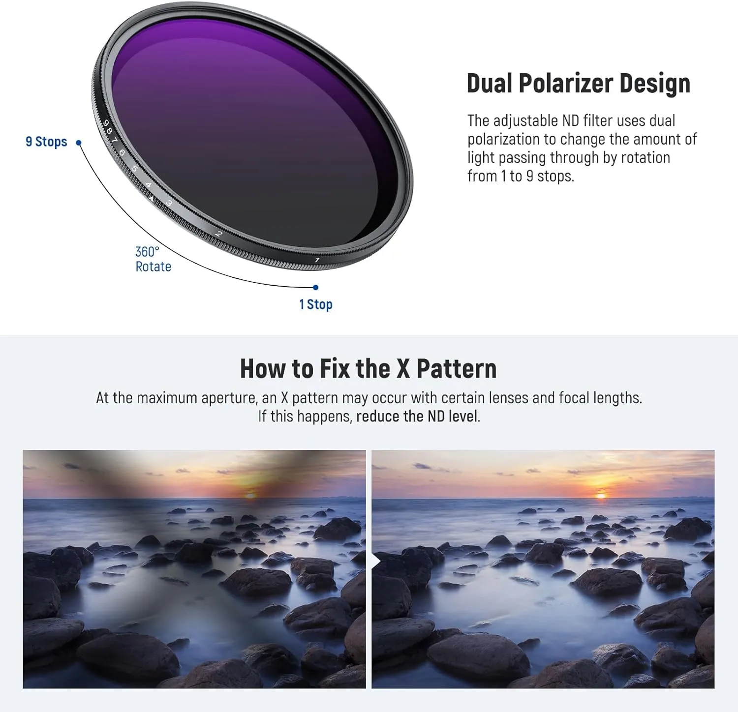 NEEWER 67mm ND2-400 (1-9 Stops) Variable ND Filter with Lens Cap, Lanyard, Cleaning Cloth, Precise Neutral Density Adjustment, Fingerprint & Scratch Resistant Multicoated Optical Glass