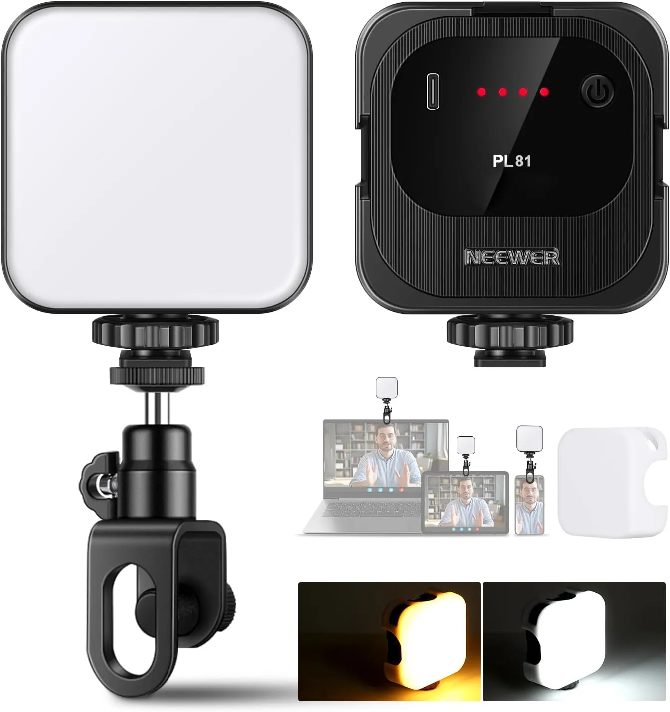 NEEWER Selfie Light, Portable Clip on LED Video Light with Cold Shoe, Phone Laptop Webcam Lighting for Streaming, Video Conferencing, Zoom Meeting, TikTok Vlogging, Makeup, Photography, PL81