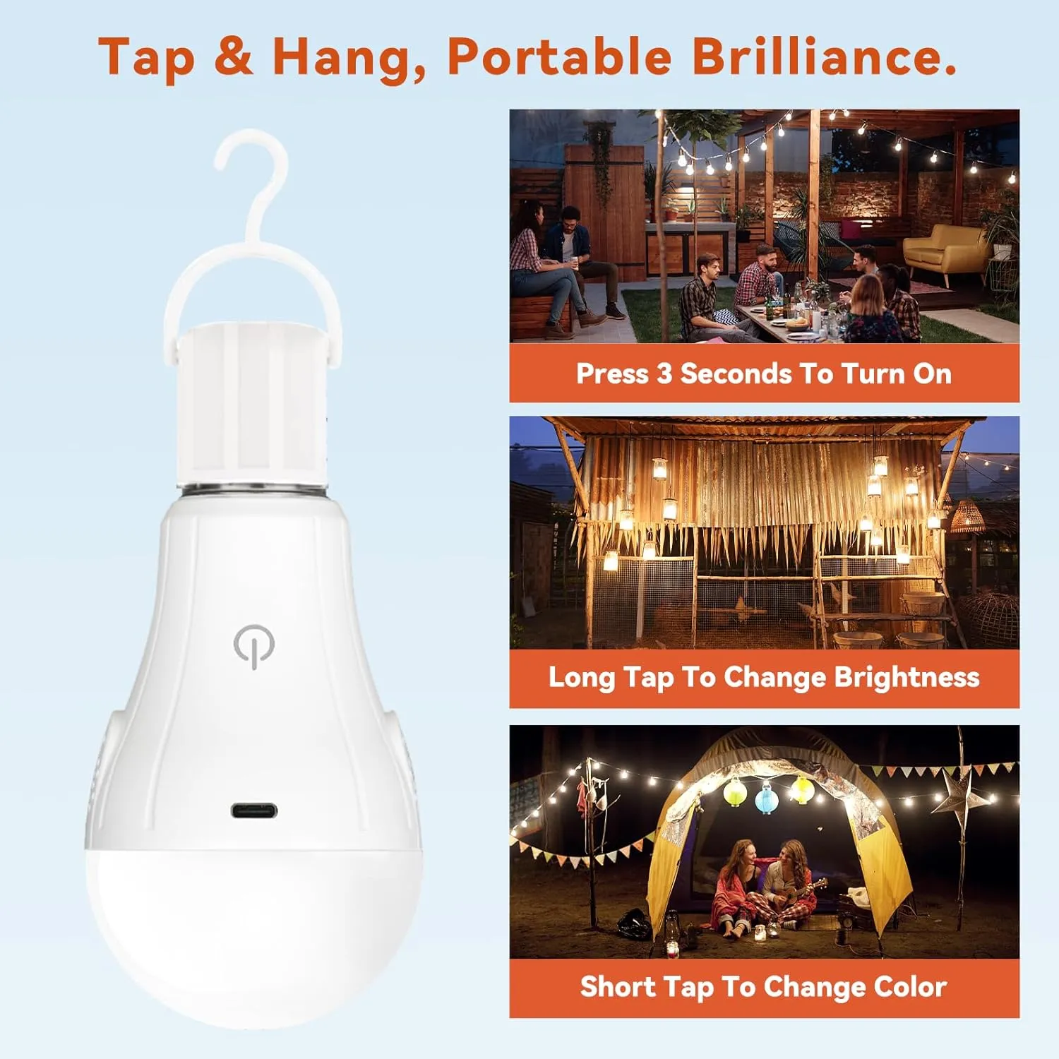 Neporal MagicGlow Rechargeable Light Bulbs with Remote, 3 Colors Shift   Dimmable Battery Powered Light Bulbs, USB Rechargeable, A19 Standard Emergency LED Light Bulbs, 15W, Up to 24 Hours, 2 Pack
