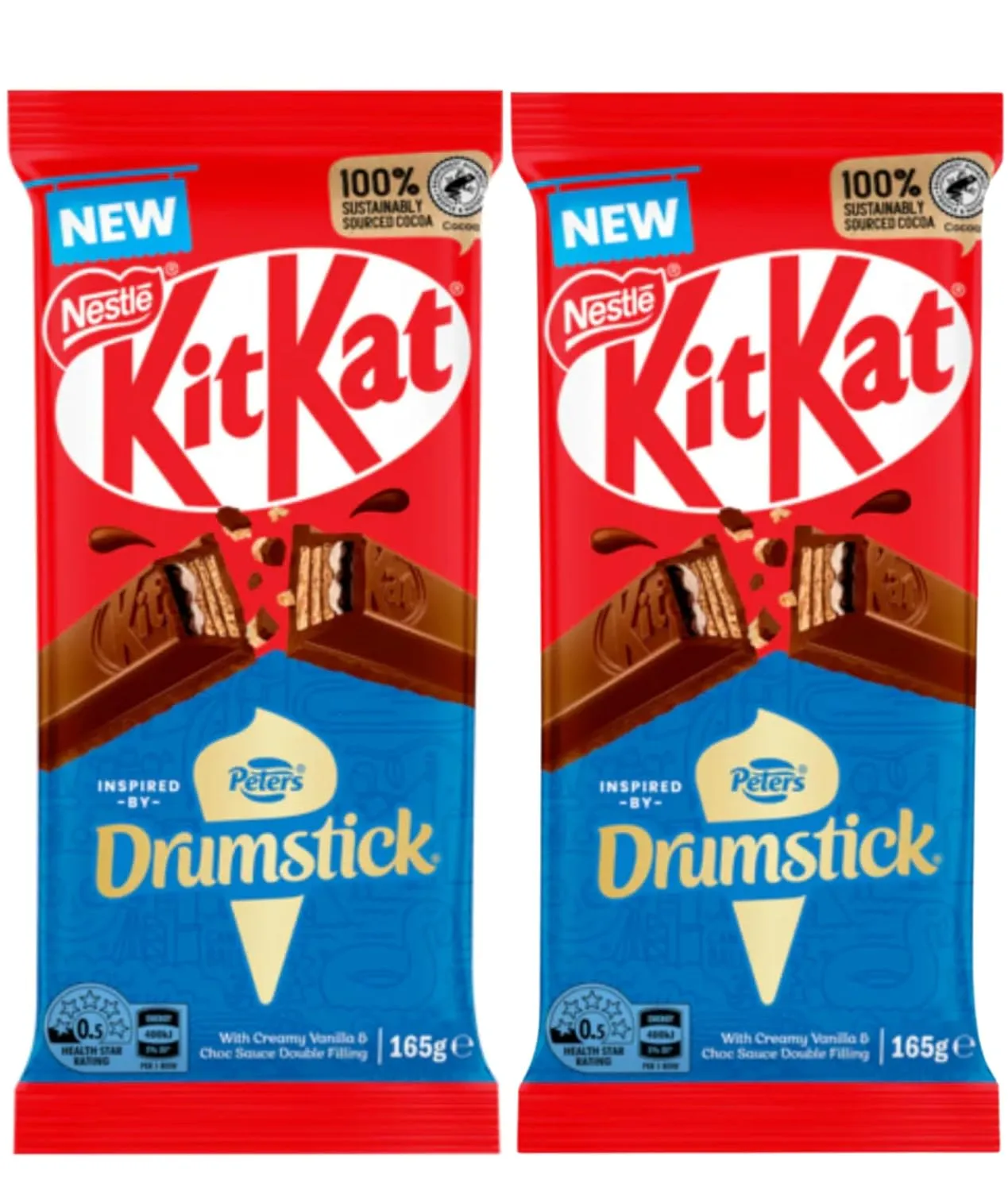 NEW! Drumstick KitKat Wafer (Pack of 2 x 165g Ea) Real Milk Chocolate - Made in Australia