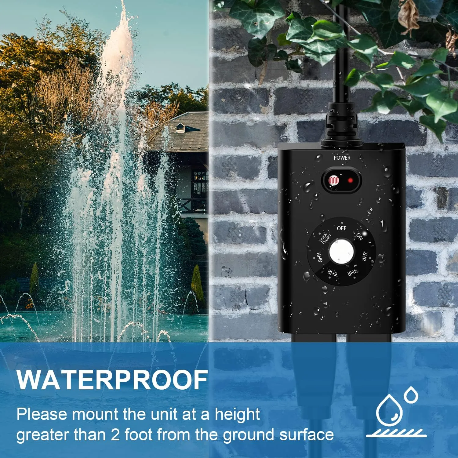 New One Outdoor Sensor Timer for Lights - Dusk to Dawn, Waterproof with 2 Grounded Outlets, Weatherproof Countdown 7 Modes for Garden, Courtyard and Home Holiday