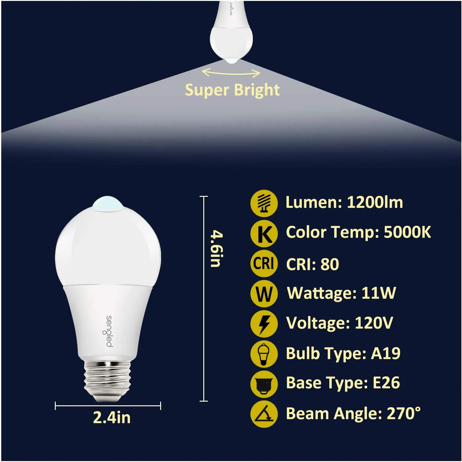 New Sengled Motion Sensor Light Bulb Outdoor, Dusk to Dawn LED Outdoor Lighting, Motion Activated Auto On/Off A19 5000K 1200lm LED Light Bulb Security Light for Front Door Porch Garage Hallway, 2 Pack 2nd Gen, Day Light.
