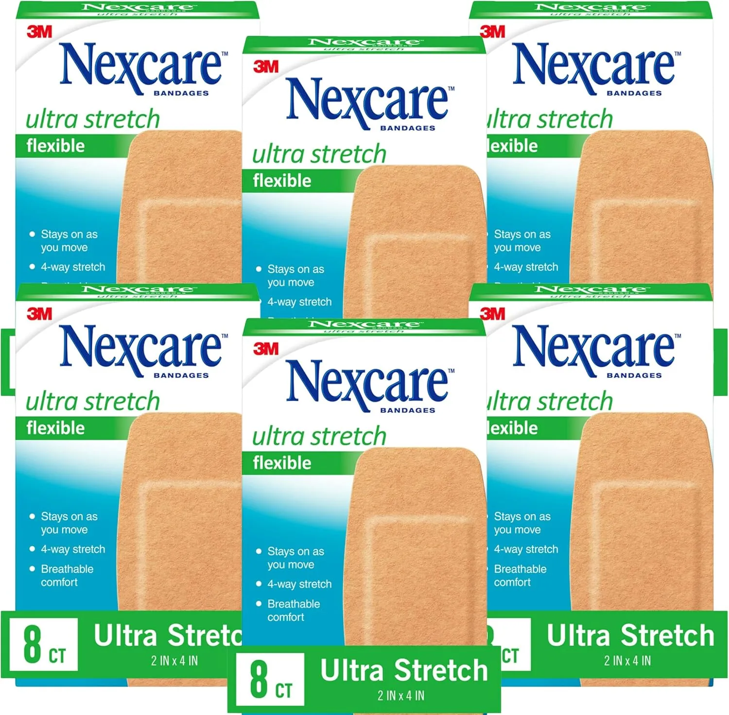 Nexcare Soft 'n Flex Bandages, 8-Count Packages (Pack of 6)