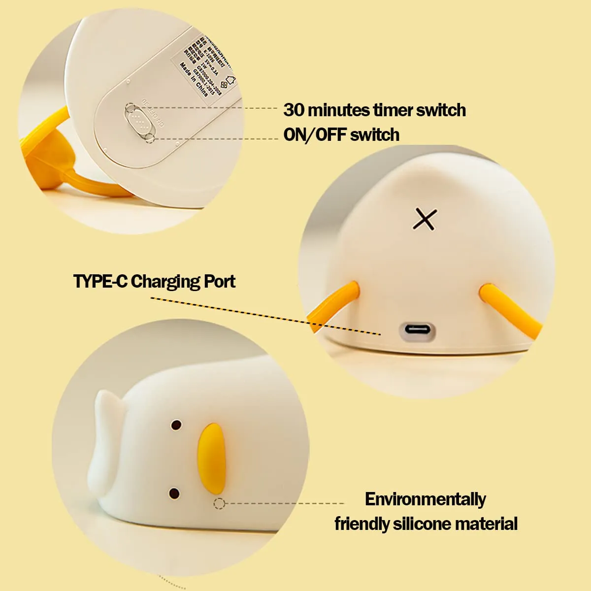Night Light for Kids ,Cute Silicone Nursery Duck Lamp for Baby and Toddler,Fun Animals NightLight for Boys and Girls,Squishy Night Lamp for Bedroom,Kawaii Bedside Lamp for Kids Room