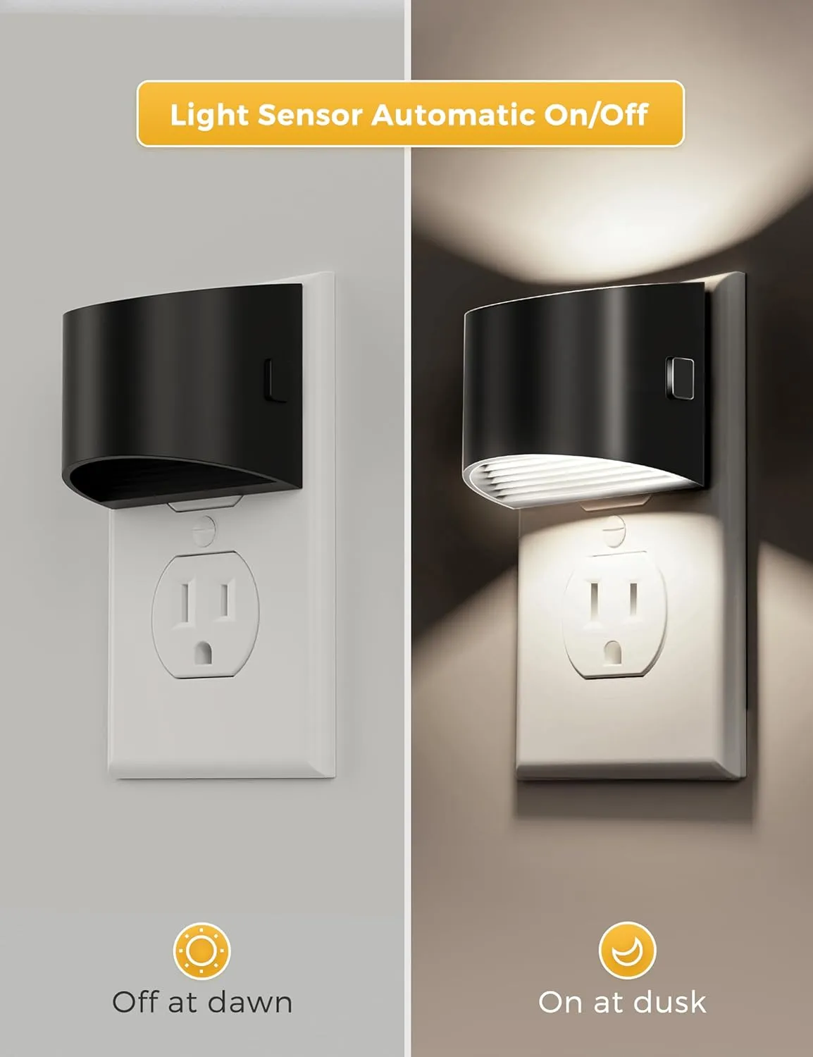 Night Lights Plug into Wall 2 Pack, L LOHAS LED Nightlight with Dusk to Dawn Sensor,3 Level Brightness Adjustable, 5000K Daylight White