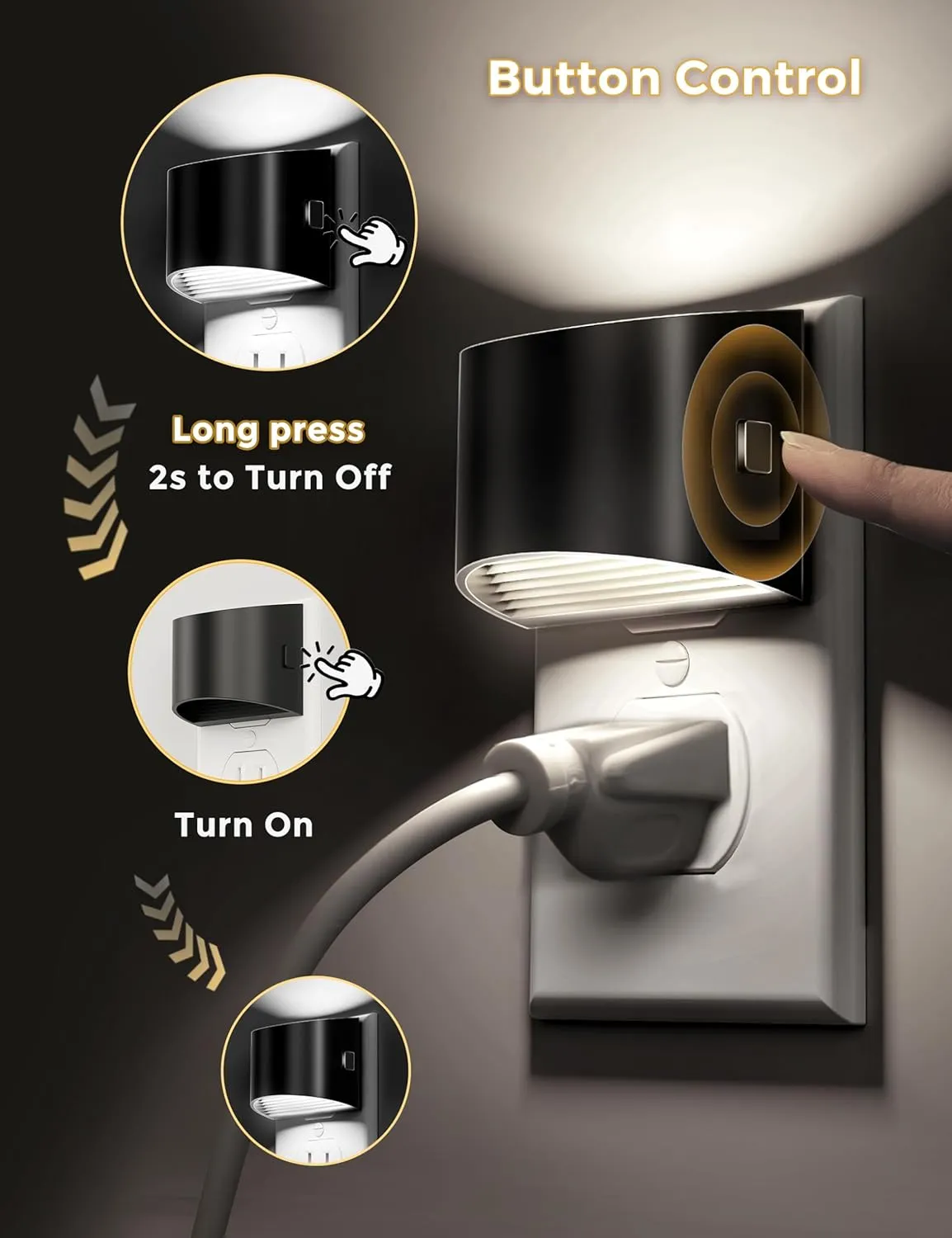 Night Lights Plug into Wall 2 Pack, L LOHAS LED Nightlight with Dusk to Dawn Sensor,3 Level Brightness Adjustable, 5000K Daylight White