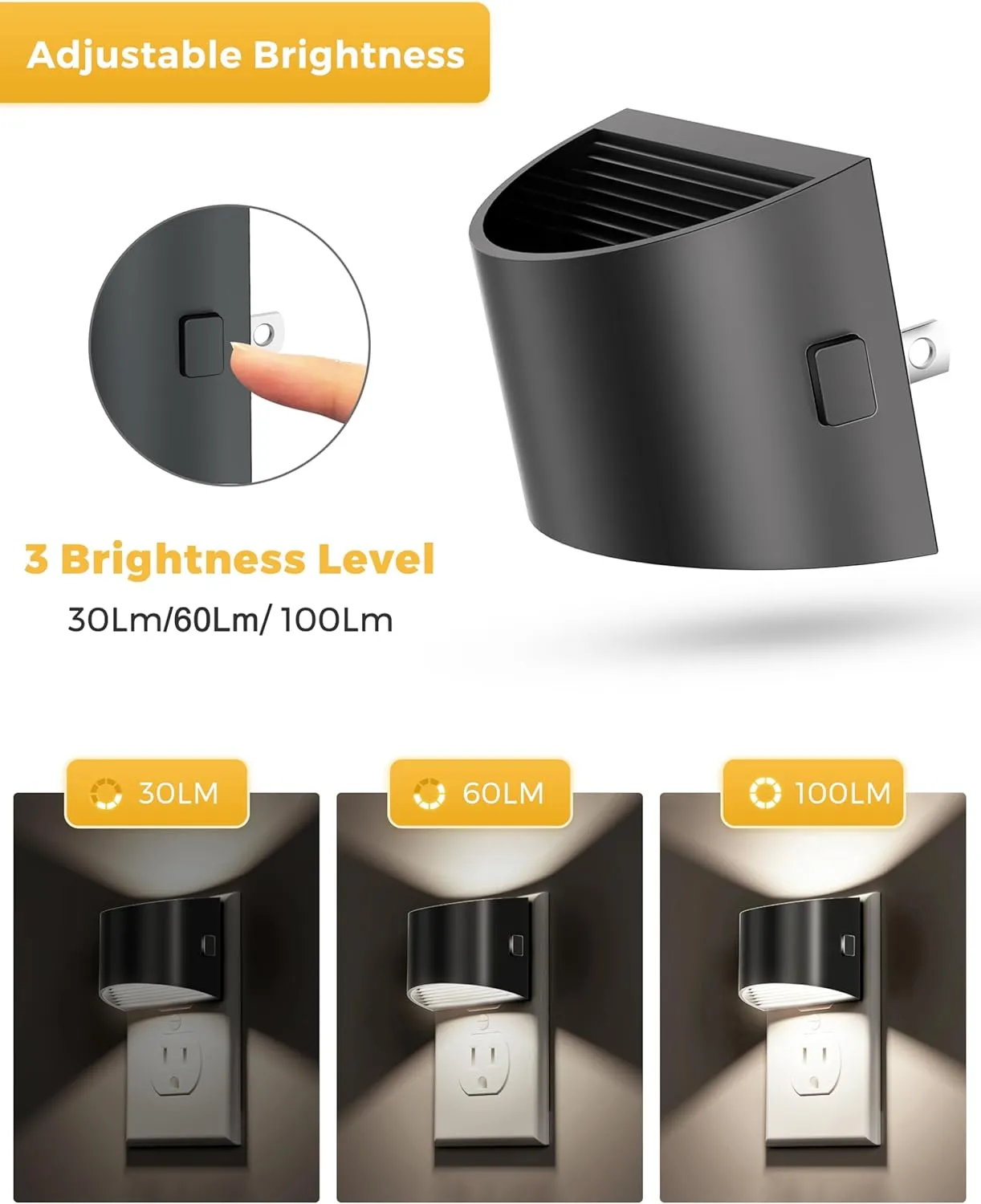 Night Lights Plug into Wall 2 Pack, L LOHAS LED Nightlight with Dusk to Dawn Sensor,3 Level Brightness Adjustable, 5000K Daylight White