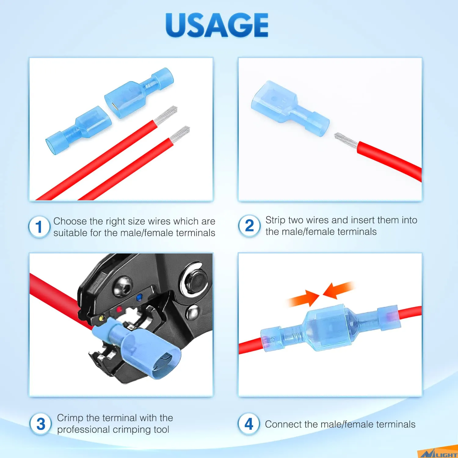 Nilight 400 Pcs Spade Terminals Nylon Quick Disconnect Male and Female Connectors Electrical Insulated Wire Crimp Assortment Kit