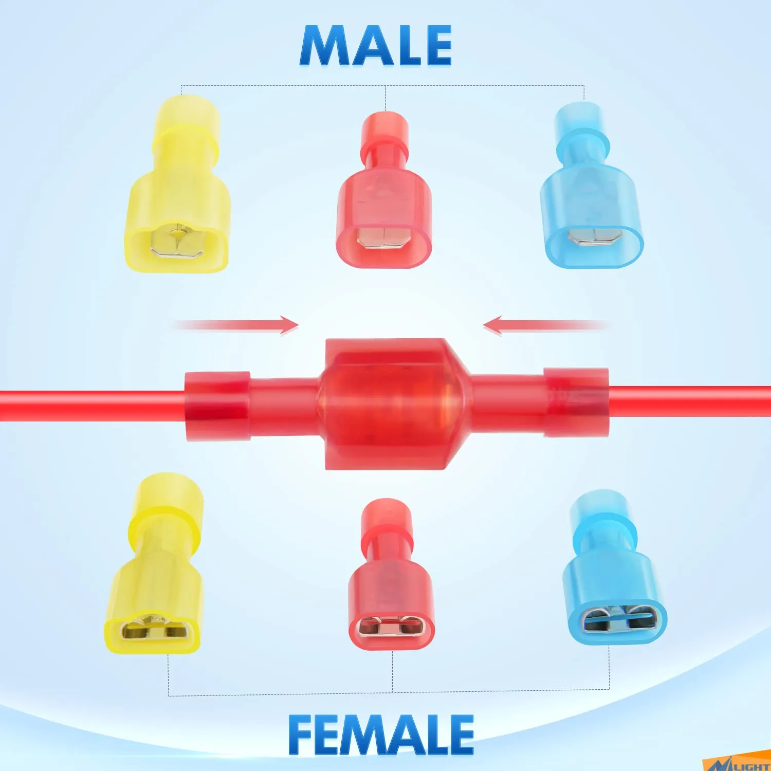 Nilight 400 Pcs Spade Terminals Nylon Quick Disconnect Male and Female Connectors Electrical Insulated Wire Crimp Assortment Kit