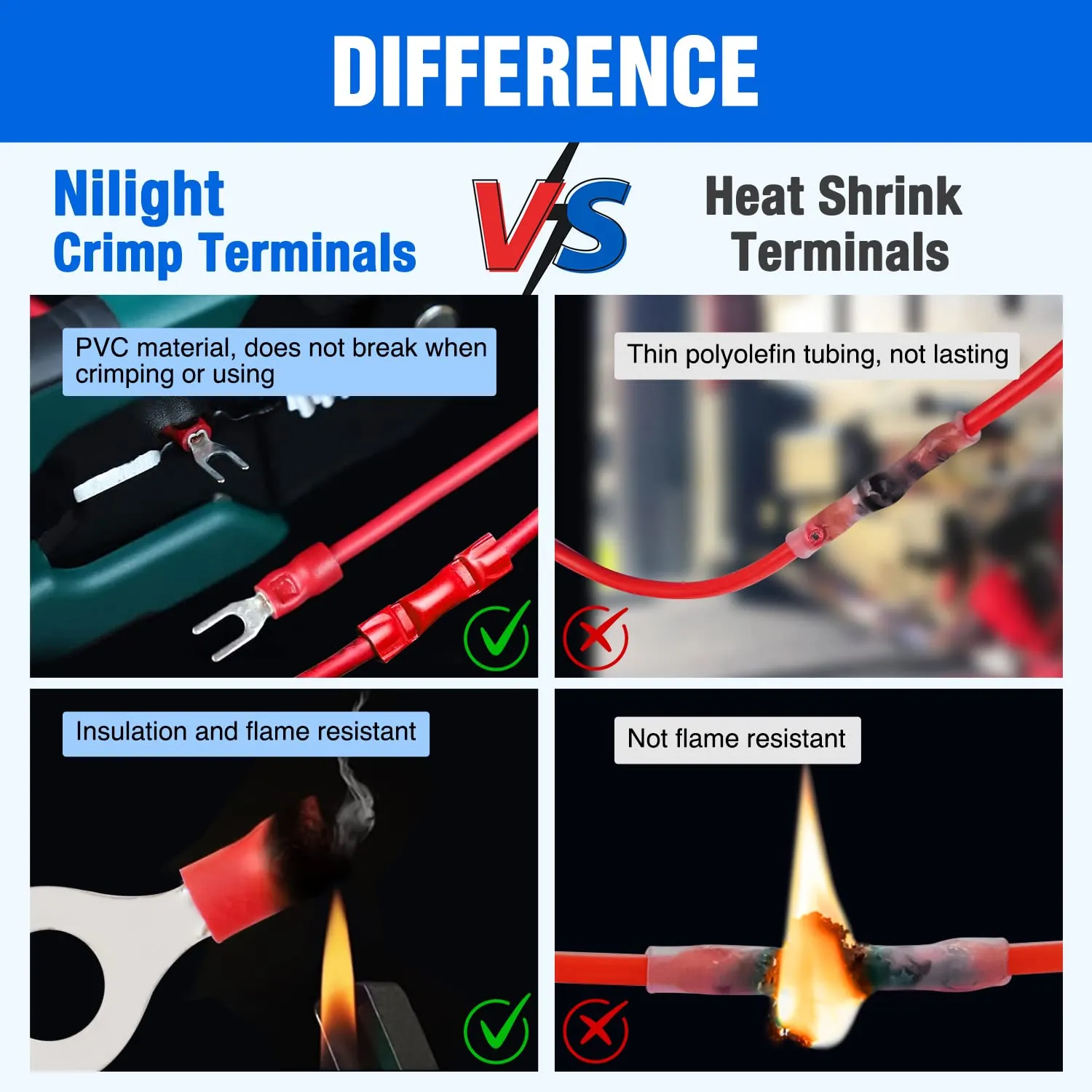 Nilight 540PCS Mixed Quick Disconnect Electrical Insulated Butt Bullet Spade Fork Ring Solderless Crimp Terminals Wire Connectors Assortment Kit