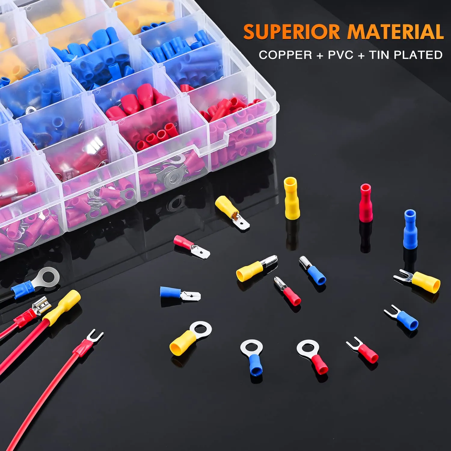 Nilight 540PCS Mixed Quick Disconnect Electrical Insulated Butt Bullet Spade Fork Ring Solderless Crimp Terminals Wire Connectors Assortment Kit