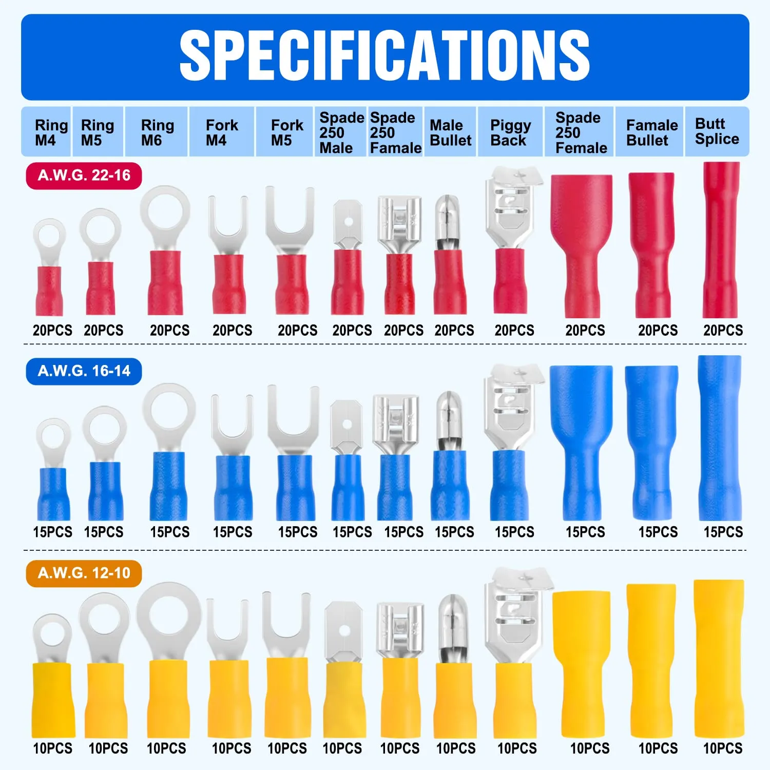 Nilight 540PCS Mixed Quick Disconnect Electrical Insulated Butt Bullet Spade Fork Ring Solderless Crimp Terminals Wire Connectors Assortment Kit
