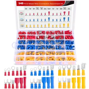 Nilight 540PCS Mixed Quick Disconnect Electrical Insulated Butt Bullet Spade Fork Ring Solderless Crimp Terminals Wire Connectors Assortment Kit