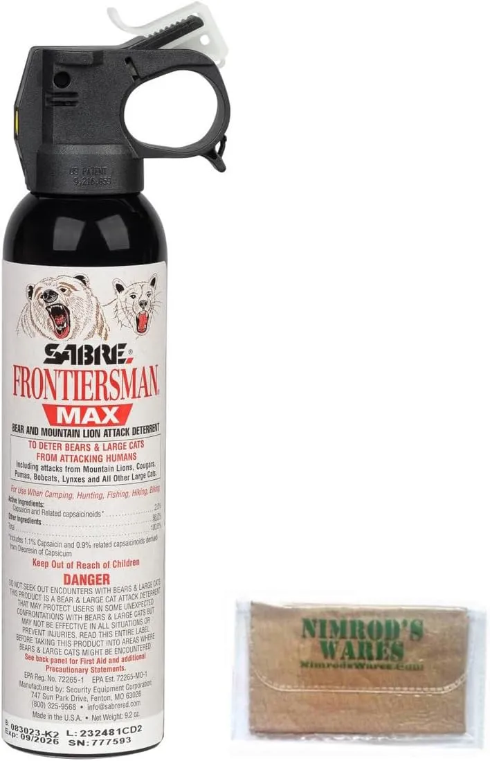 Nimrod's Wares Frontiersman Max Bear and Mountain Lion Spray 9.2 oz 40ft FBADX-06 Bundle with Microfiber Cloth