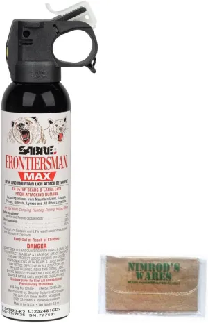 Nimrod's Wares Frontiersman Max Bear and Mountain Lion Spray 9.2 oz 40ft FBADX-06 Bundle with Microfiber Cloth