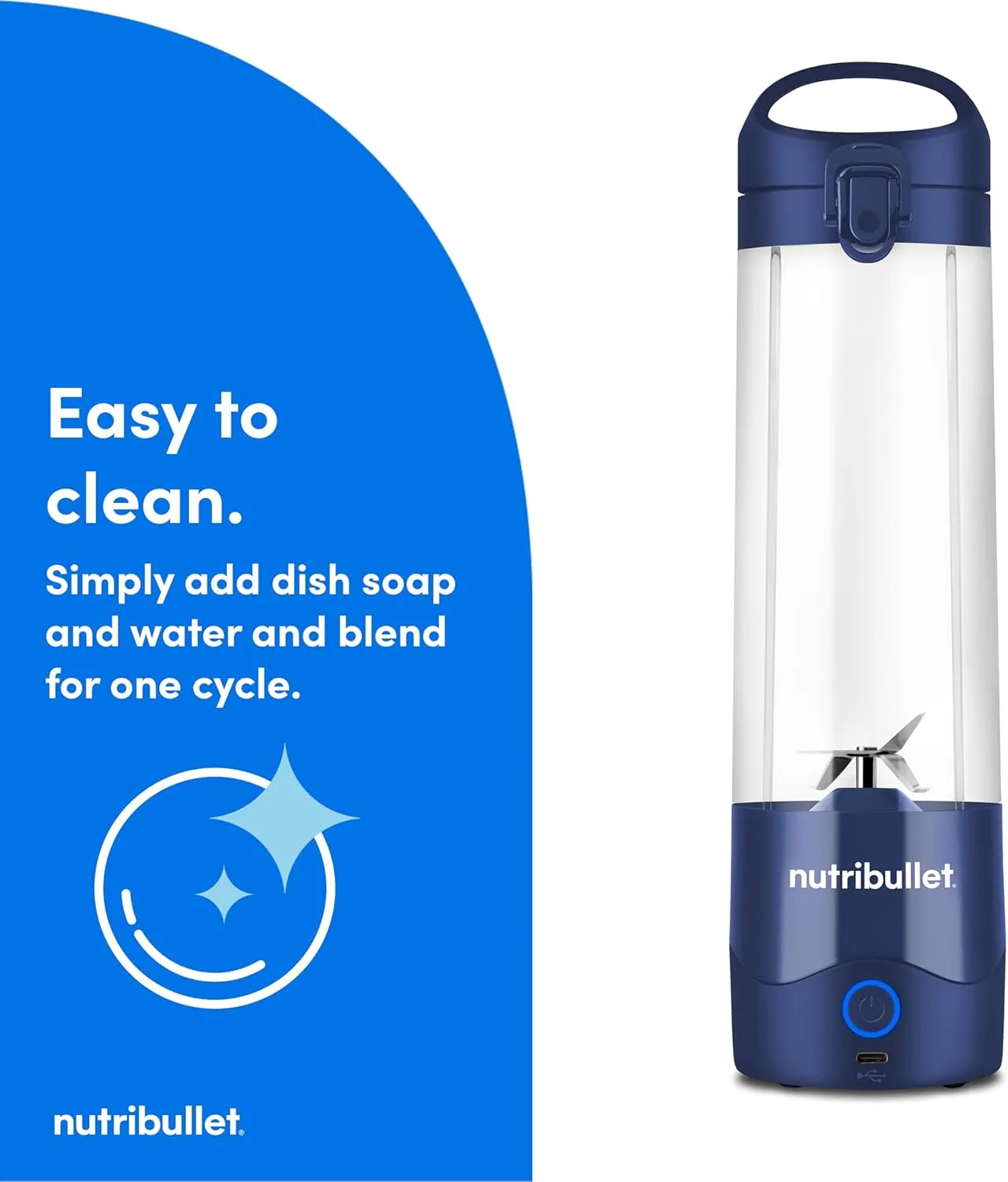 nutribullet Portable Blender, Cordless, 20oz Vessel, Personal Blender, USB-C Rechargeable, Navy Blue, NBPB50100NB