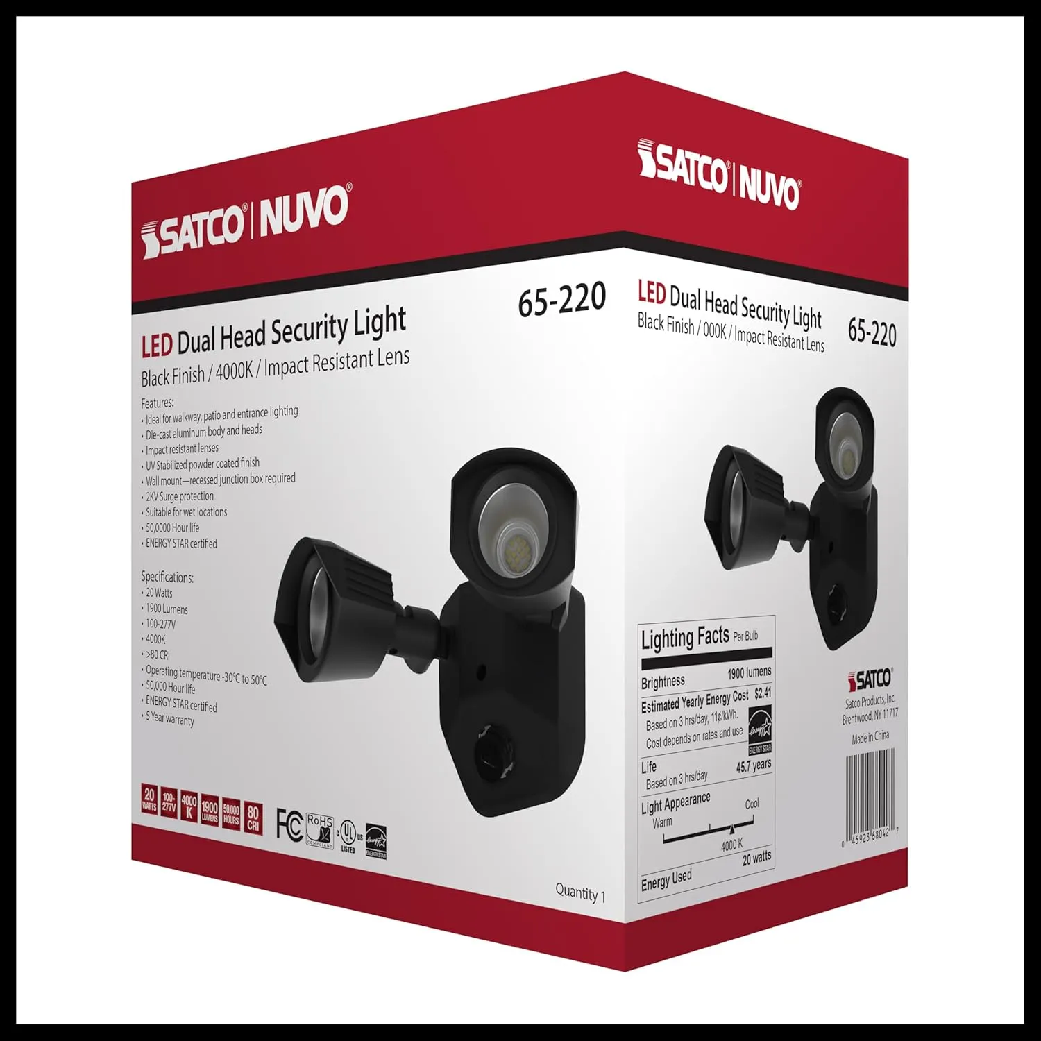 Nuvo 65/220 LED Dual-Head Security Light, 4000K, Black