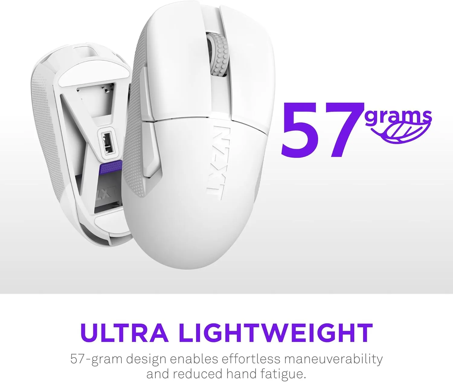 NZXT Lift Elite Wireless Gaming Mouse - Ultra-Lightweight 57 g - 4K/8K Polling Rates, Optical Switches, 26K DPI Optical Sensor - 70-Hour Battery - Rubber Side Grips - 5 Programmable Buttons - White